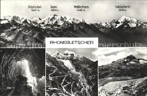 Rhonegletscher Glacier du Rhone Gebirgspanorama Alphubel Dom Matterhorn Weisshorn Kat. Rhone