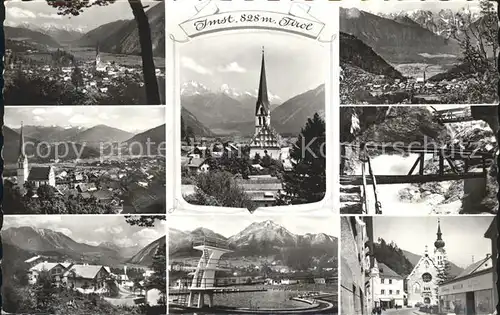 Imst Tirol Teilansichten Kirche Schwimmbad Alpen Gebirgsbach Bruecke Kat. Imst