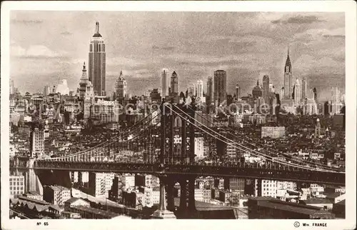 New York City Mid New York Skyline and Manhattan Bridge East River / New York /