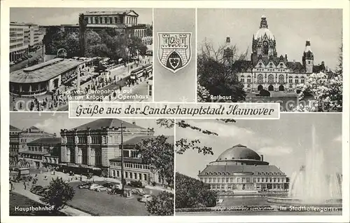 Hannover Blick vom Europahaus Cafe Kroepcke Opernhaus Rathaus Stadthallengarten Fontaene Hauptbahnhof Kat. Hannover