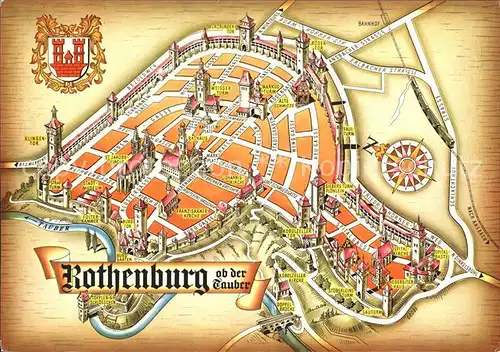 Rothenburg Tauber Stadtplan mit Sehenswuerdigkeiten Wappen Kat. Rothenburg ob der Tauber