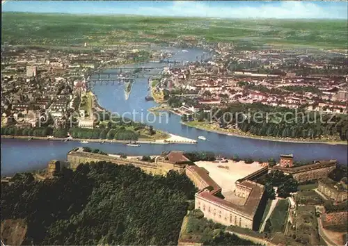 Koblenz Rhein Festung Ehrenbreitstein Deutsches Eck Moselmuendung Fliegeraufnahme Kat. Koblenz