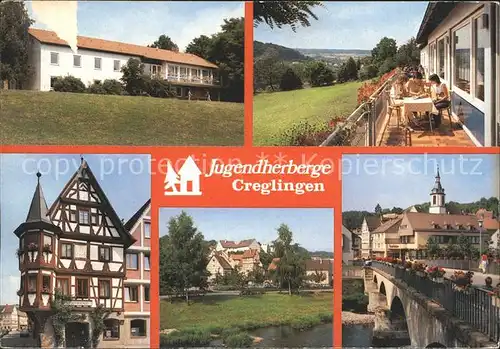 Creglingen Jugendherberge Fachwerkhaus Erker Bruecke Kat. Creglingen