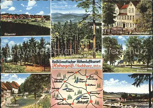 Hohegeiss Harz Panorama Zonengrenze Wald Parkanlage Wurmberg Brocken Wolfsbachmuehle Kirche Schwimmbad Landkarte Kat. Braunlage