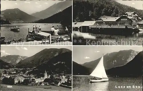 Lunz See Niederoesterreich Badesteg Anleger Gesamtansicht mit Alpenpanorama Gastwirtschaft Segeln Kat. Lunz am See