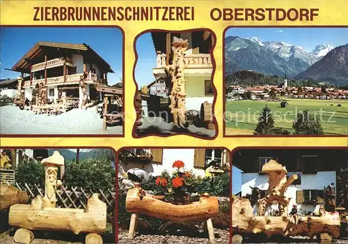 Oberstdorf Zierbrunnen Schnitzerei Handwerk Alpenpanorama Kat. Oberstdorf