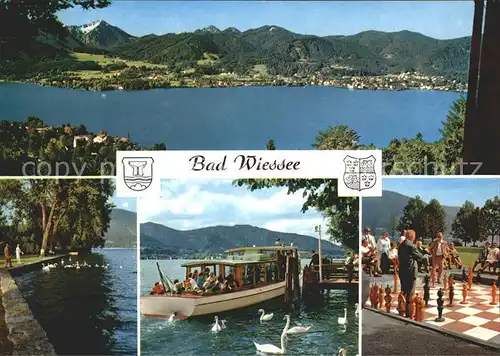 Bad Wiessee Panorama Tegernsee Kurpromenade Bodenschach Kurpark Schwaene Ausflugsdampfer Alpen Kat. Bad Wiessee