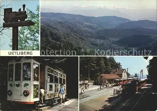 Uetliberg ZH Bahnhof Eisenbahn Wegweiser Holzschnitzerei Panorama Alpenkette