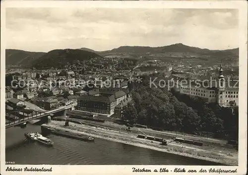 Tetschen Bodenbach Boehmen Blick von der Schaeferwand mit Elbe Kat. Decin