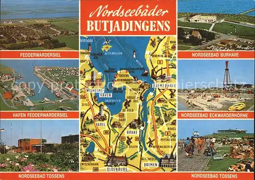 Butjadingen Nordseebaeder Fedderwardersiel Burhave Eckwarderhoehe Tossens uebersichtskarte Kat. Butjadingen