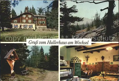 Moenichkirchen Hallerhaus am Wechsel Gaststube Wegekreuz Landschaft Kat. Moenichkirchen am Wechsel