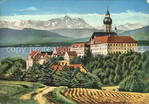 Kloster Andechs mit Ammersee und Zugspitze Kat. Andechs