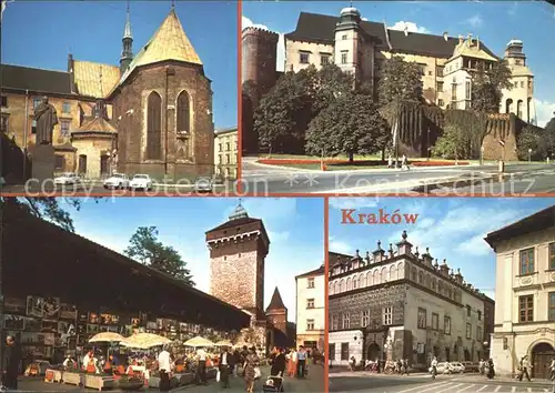 Krakow Malopolskie Plac Wiosny Ludow Zamek Krolewski na Wawelu Fragment murow Baszta Pasamonikow Maly Rynek Pralatowka Mariackiego Kat. Krakow