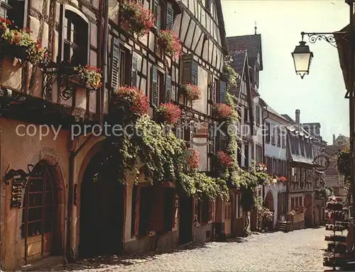 Riquewihr Haut Rhin Geranienbeschmuecktes Fachwerkhaus Kat. Riquewihr