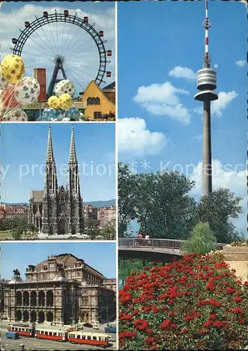 Wien Riesenrad Votivkirche Oper Donaupark und Donauturm Kat. Wien