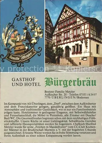 ueberlingen Bodensee Gasthof Hotel Buergerbraeu Kat. ueberlingen