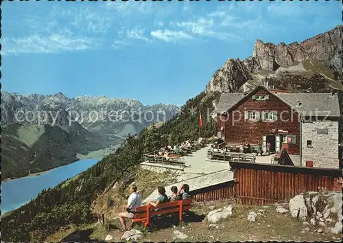 Achensee Erfurter Huette mit Blick auf Achensee und Karwendel Kat. Eben am Achensee