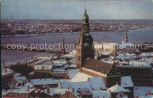 Riga Lettland Fliegeraufnahme mit Kirche im Winter Kat. Riga