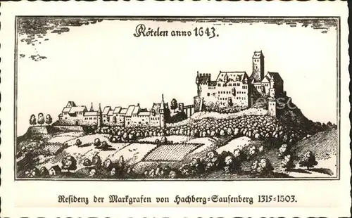 Loerrach Burg Roetteln alter Stich von 1643 Kat. Loerrach