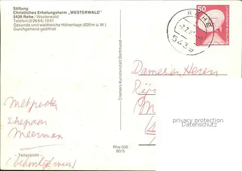 Rehe Westerwald Stiftung Christliches Erholungsheim Westerwald Kat. Rehe