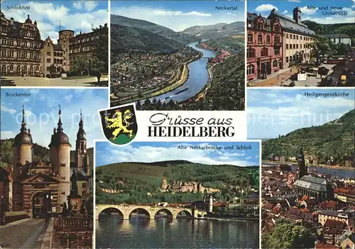 Heidelberg Neckar Neckarpartie Schlosshof Universitaet Brueckentor Kat. Heidelberg