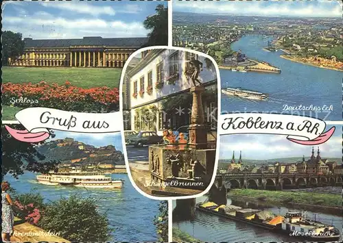 Koblenz Rhein Deutsches Eck Moselbruecke Schaengelbrunnen Schloss  Kat. Koblenz