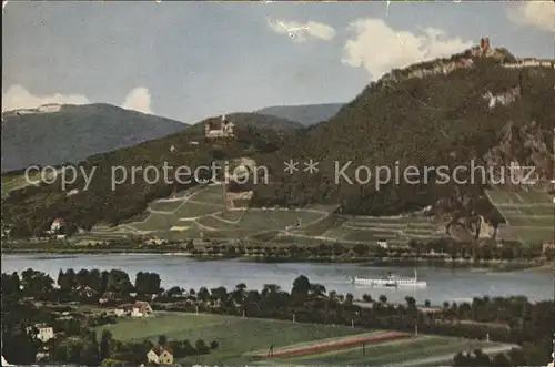 Drachenfels Ruine mit Rhein Wolkenburg und Petersburg Kat. Koenigswinter