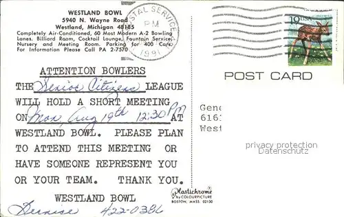 Westland Michigan Westland Bowl Kat. Westland