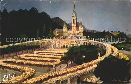 Lourdes Hautes Pyrenees Basillique Illuminee Precession Kat. Lourdes