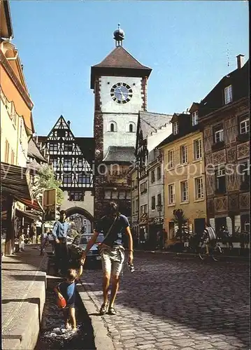 Freiburg Breisgau Schwabentor mit Baechle Kat. Freiburg im Breisgau