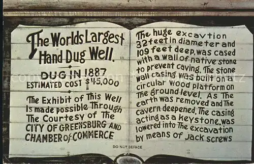 Greensburg Kansas The World Largest Hand Dug Well Kat. Greensburg
