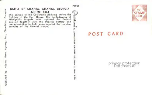 Atlanta Georgia Battle of Atlanta 1864 Kat. Atlanta