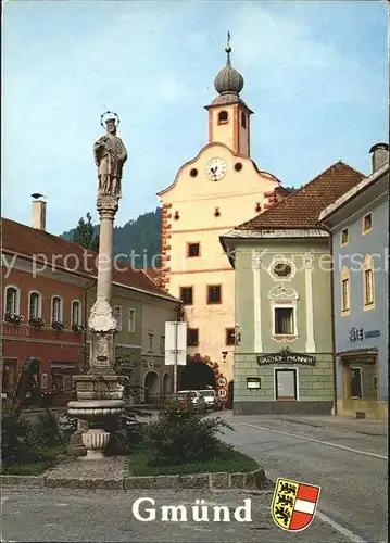 Gmuend Kaernten Dorfpartie mit Brunnen und Kirche Kat. Gmuend in Kaernten