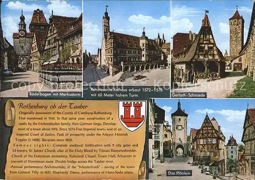 Rothenburg Tauber Roederbogen mit Markusturm Rataus Gerlach Schmiede Das Ploenlein Kat. Rothenburg ob der Tauber