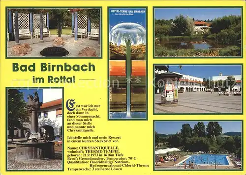Bad Birnbach Rottal Therme Chrysantiquelle Brunnen Teich Dorfpartie Schwimmbad Kat. Bad Birnbach