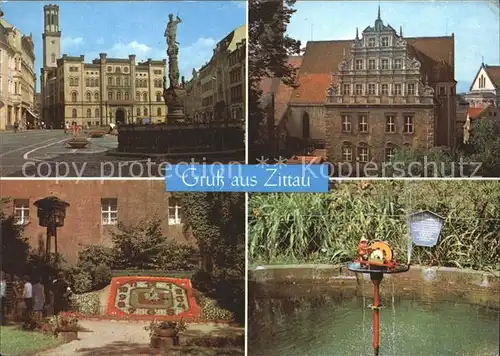 Zittau Platz der Jugend Heftergiebel Blumenuhr Glockenturm Schleifermaennchen Kat. Zittau