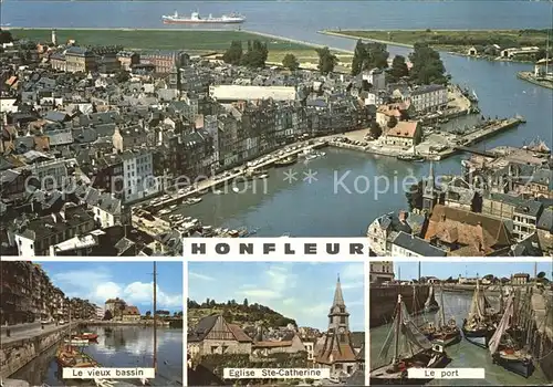 Honfleur Fliegeraufnahme Hafen und Kirchenpartie Kat. Honfleur