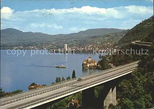 Montreux VD Autobahn mit Chateau de Chillon Lac Leman Kat. Montreux