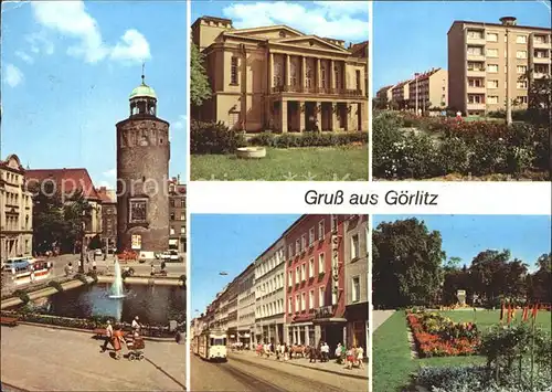 Goerlitz Sachsen Marienplatz mit Frauenturm Gerhart Hauptmann Theater Berliner Strasse Kat. Goerlitz