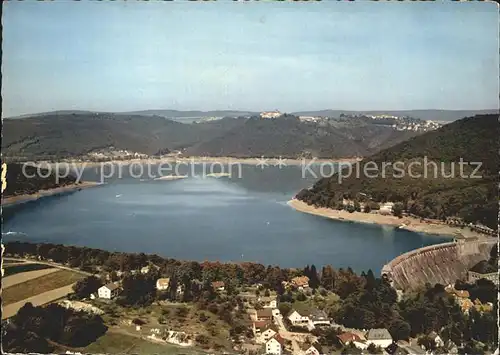 Edersee mit Sperrmauer und Schloss Fliegeraufnahme Kat. Edertal