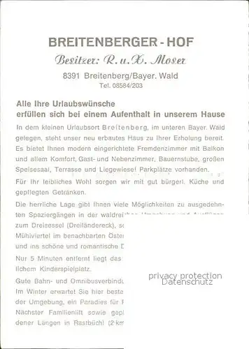 Breitenberg Niederbayern Pension Breitenberger Hof Kat. Breitenberg