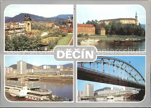 Decin Boehmen Park Bruecke Burg Schiffe Kat. Decin