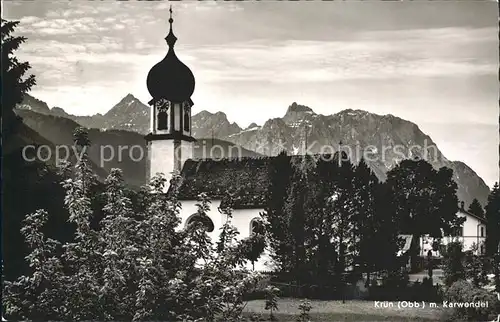 Kruen Kirche mit Karwendel Kat. Kruen