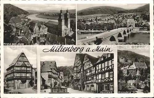 Miltenberg Main Mainbruecke Markt und Katholische Kirche Marktplatz Kat. Miltenberg