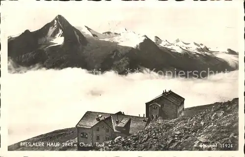 Breslauerhuette Berghaus oetztal Nebelmeer Alpen Kat. Soelden