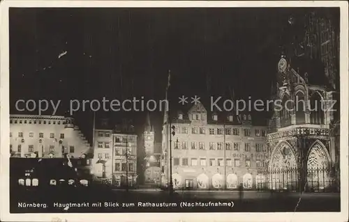 Nuernberg Hauptmarkt mit Blick zum Rathausturm Nachtaufnahme Kat. Nuernberg