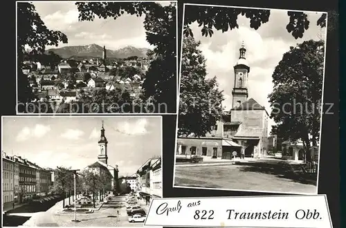 Traunstein Oberbayern Gesamtansicht Alpenblick Kirche Platz Kat. Traunstein