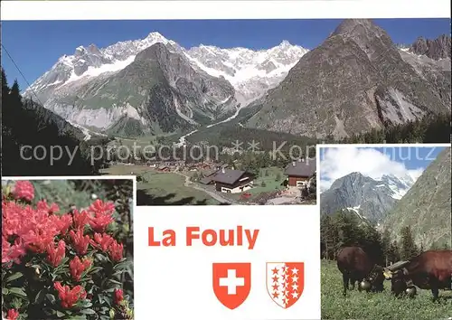 La Fouly Village avec le Dolent et le Tour Noir Alpenflora Kuehe Kat. La Fouly