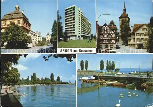 Arbon TG Strassenpartie Kirche Hochhaus Uferpromenade Bodensee Hafen Kat. Arbon