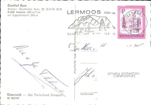 Lermoos Tirol Gasthof Rose Kat. Lermoos